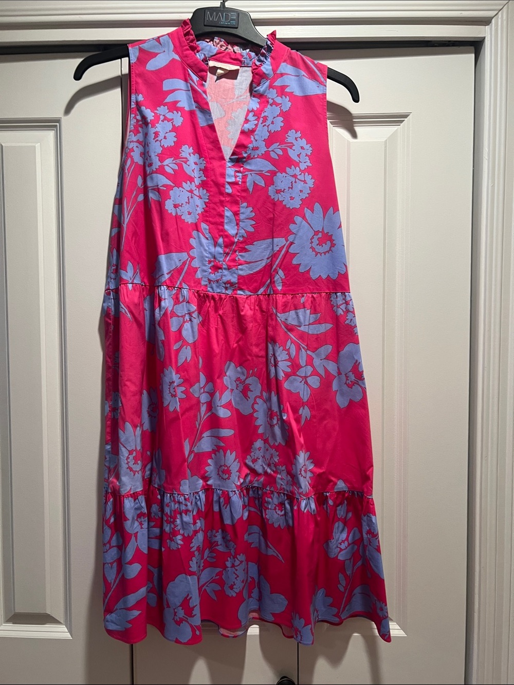52Seven Hot Pink Dress with Lavender Floral Print